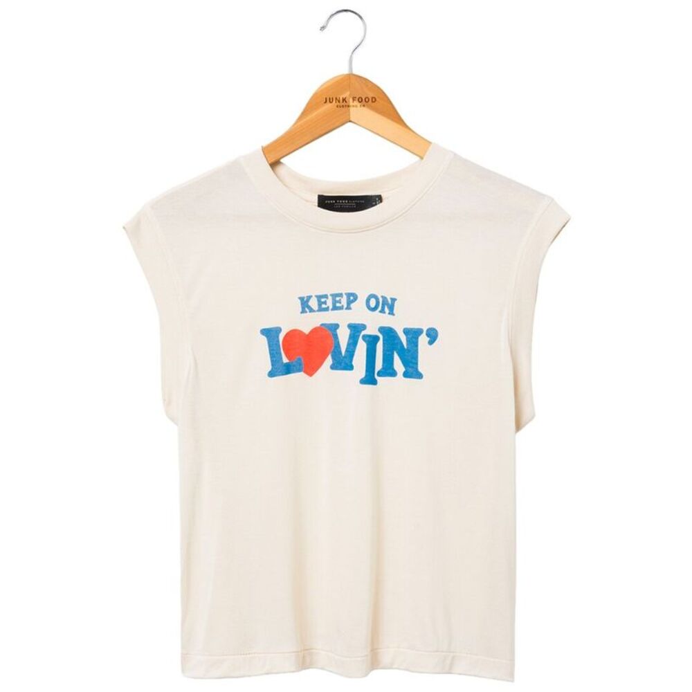 Junk Food Womens  Vintage Slim Fit Tissue Tank, Beige